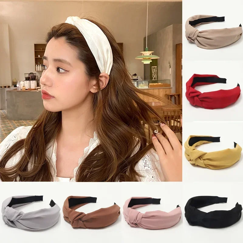 Wide Solid Knot Cotton Headbands Fashion Candy Color Twist Hairbands for Women Girls Handmade Hair Hoops Ladies Hair Accessories