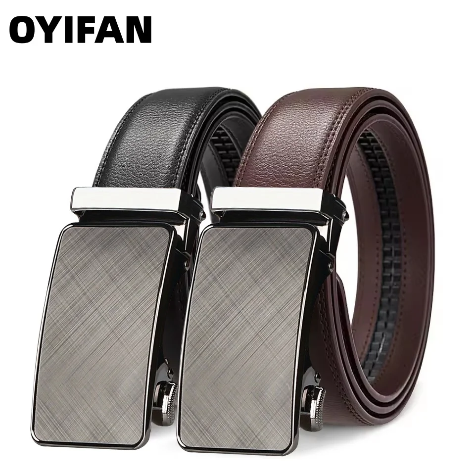 Herren-Gürtel aus echtem Leder, verstellbarer Gürtel mit automatischer Schnalle, Schwarz/Braun, Ratschengürtel, hochwertiger Business-Casual-Gürtel für Herren – Detail 3