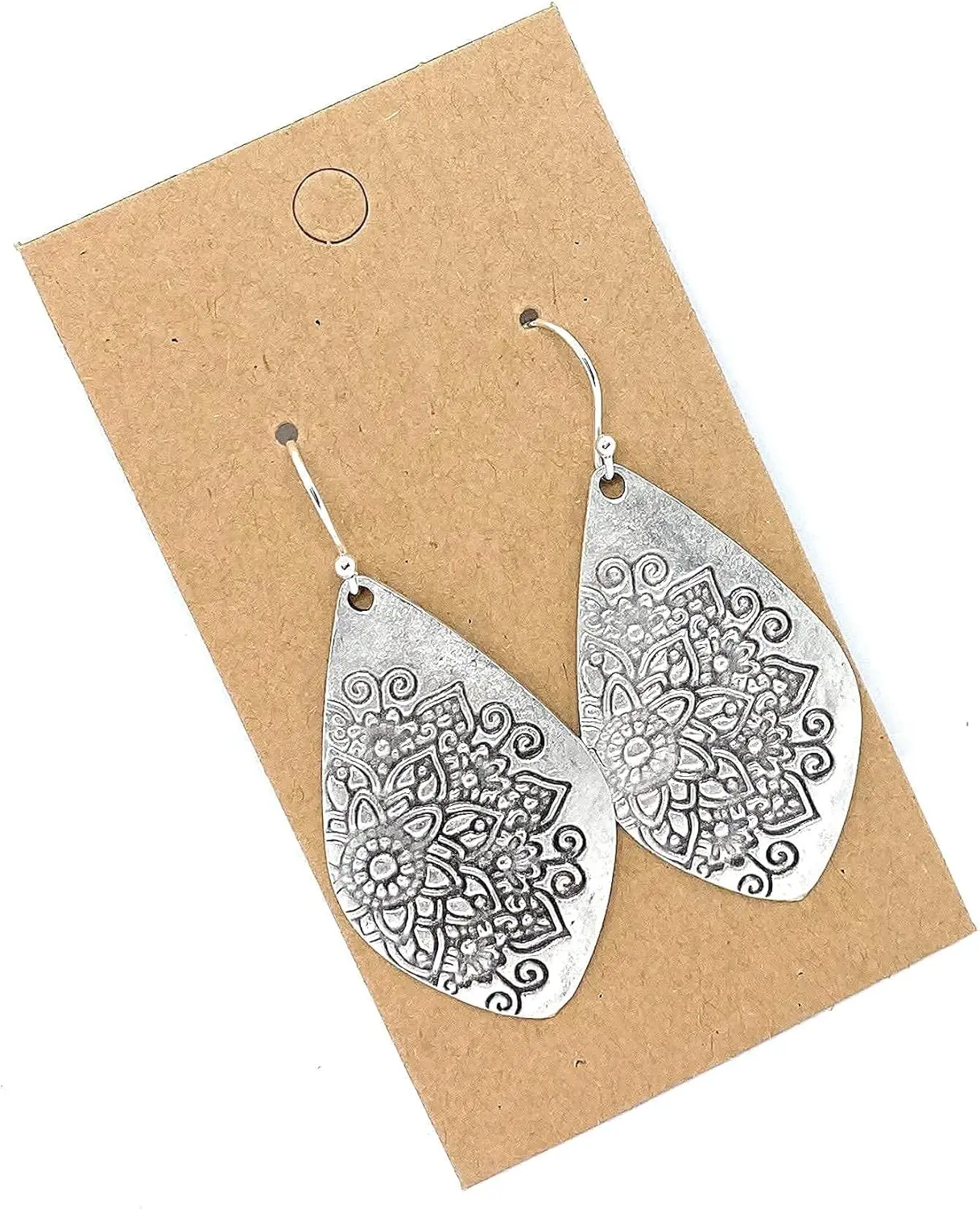 

Handmade Boho Floral Teardrop Earrings in Distressed Sterling Silver for Women