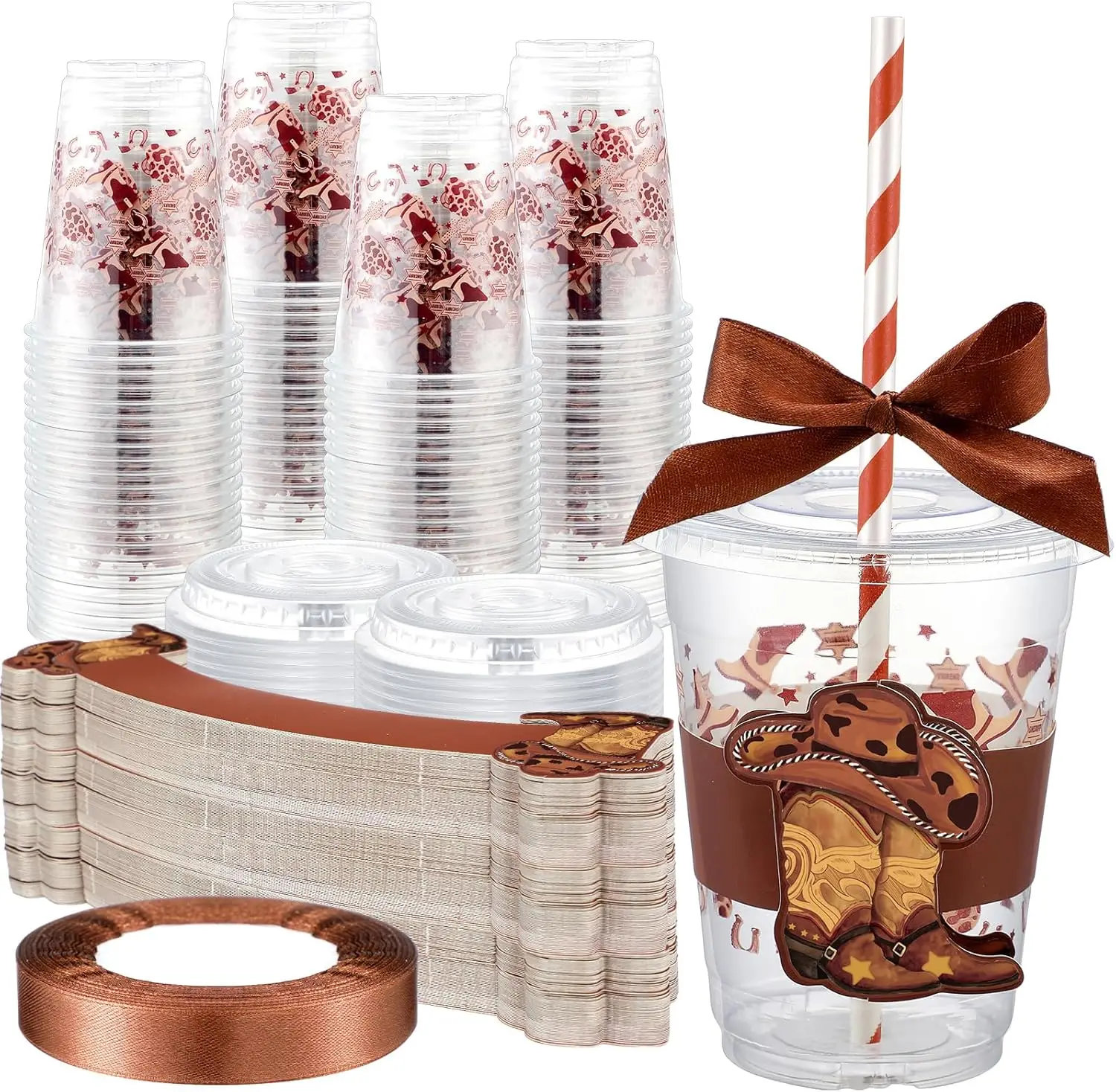 

60 Sets Plastic Cups Bulk 12 oz Plastic Disposable Cups with Lids Sleeves and Straws Smoothie Clear Drink Disposable Par