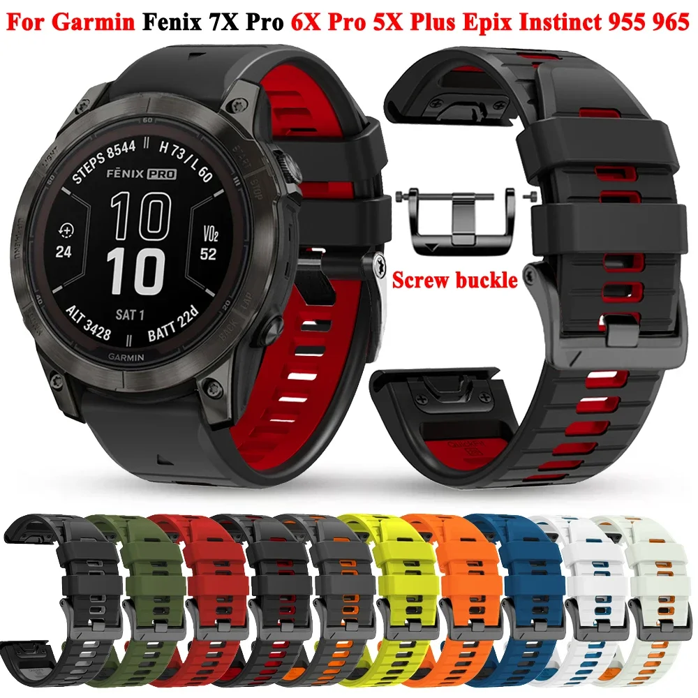 QuickFit Silicone Screw Buckle Band For Garmin Fenix 7X 6 6X Pro 5X Plus Instinct Epix 2 965 955 22mm 26mm Watch Strap Bracelet