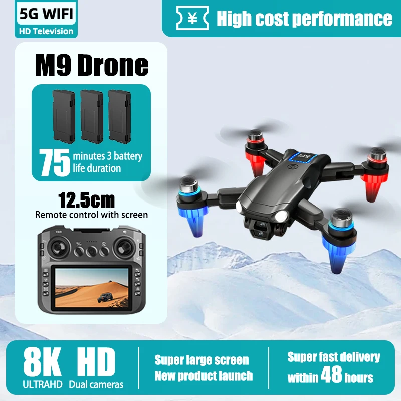 

For Xiaomi M9 Drone 8K Professional 4K HD Dual Camera 5G WIFI FPV Obstacle Avoidance Folding Quadcopter Brushless motor Dron Toy