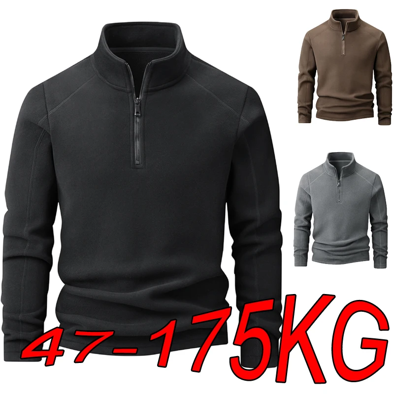 Plus aksamitny sweter męski L-9XL duży rozmiar zimowy polar polarowy stójka pół zamek błyskawiczny z długimi rękawami płaszcz w jednolitym kolorze Promo