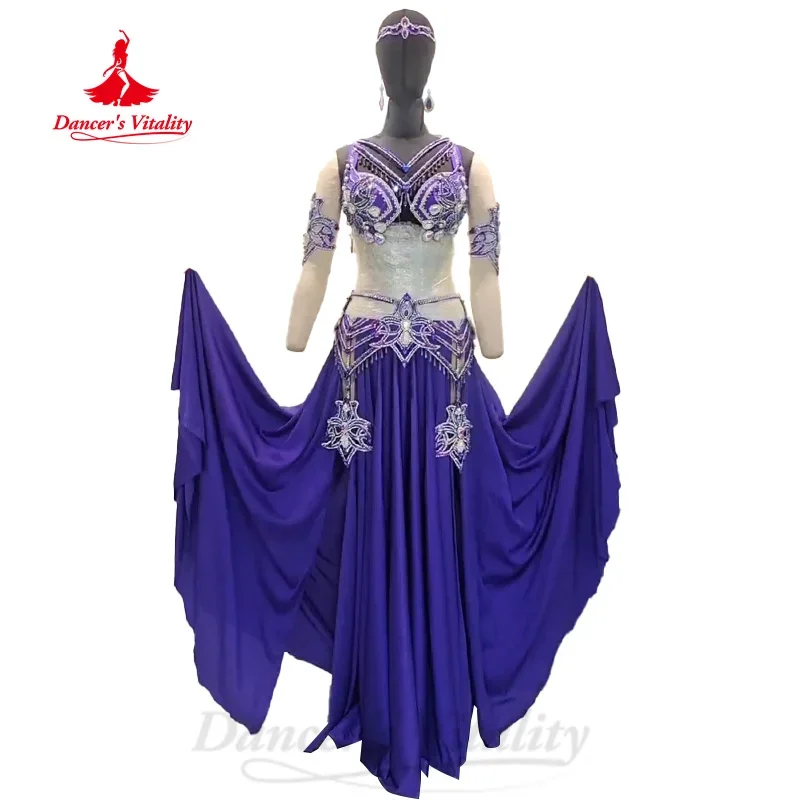 Belly Dance Set for Women's High-end Customized AB Stones Bra+Satin Long Skirt 2pcs Adult and Children's Performance Costumes