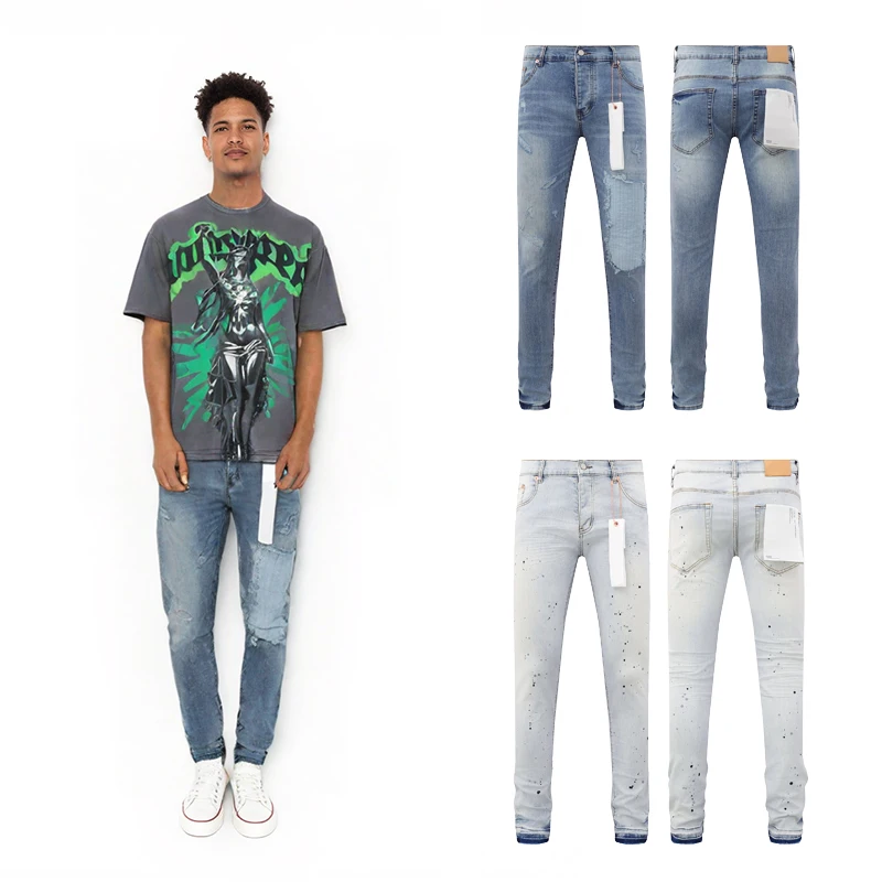 

New Blue Men Streetwear Fashion Ripped Jeans Street Pants Y2k Vintage Retro Rock Revivals Jeans Classic Denim Jeans High Quality