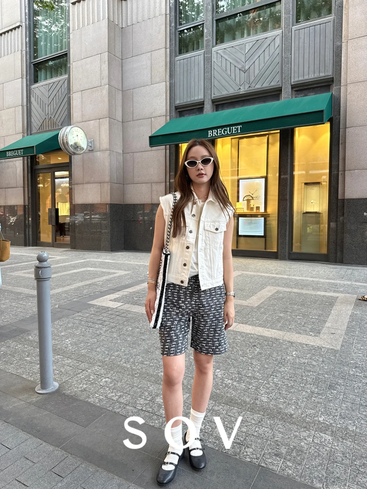 

Брюки женские SOV «Маленькая облако» из твида, шелковые, прямые, средней длины, повседневные, для офиса