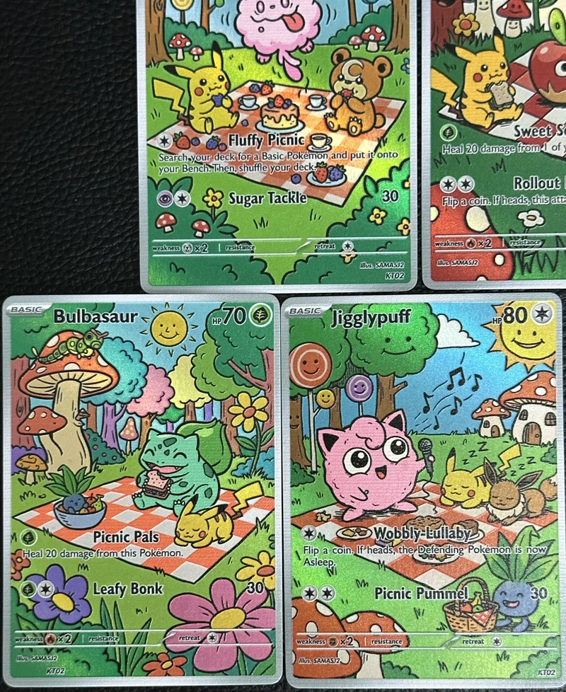 5Pcs Pokemon Cards PTCG Oil Painting Style Swirlix Teddiursa Bulbasaur Applin Jigglypuff Collection Holo Cards Pokemon Gift - view 4
