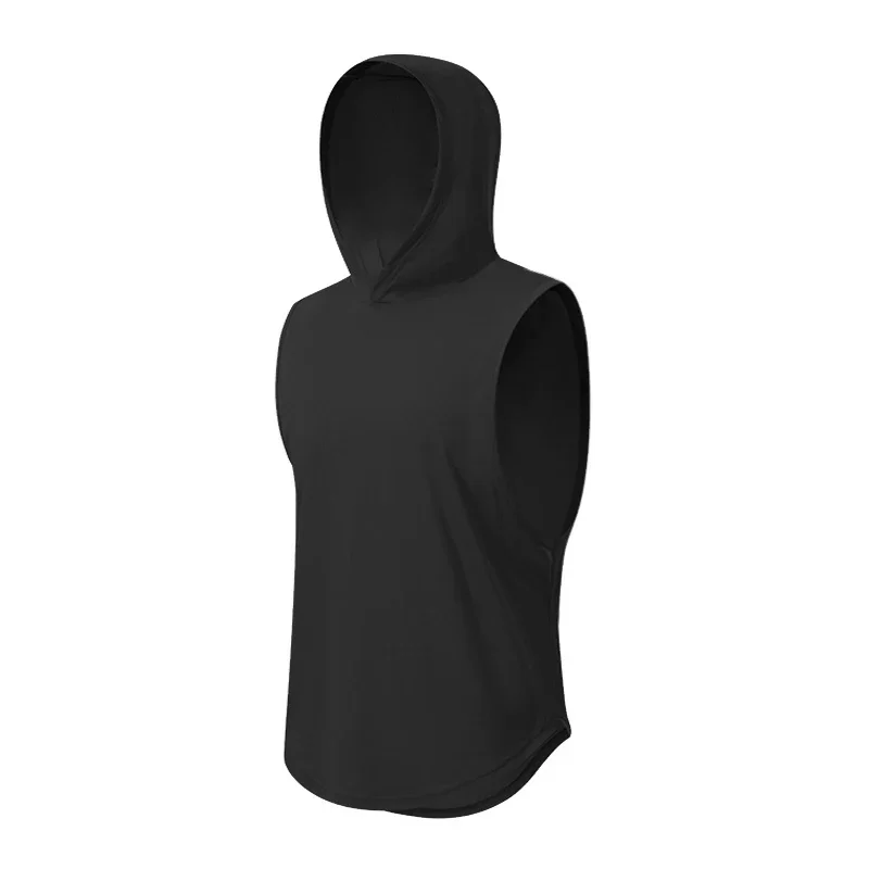 

Hooded Fitness Tank Top Men's Mesh Running Training Quick Dried Tank Top Loose Sleeveless Tank Shoulder Hooded Basketball Tank