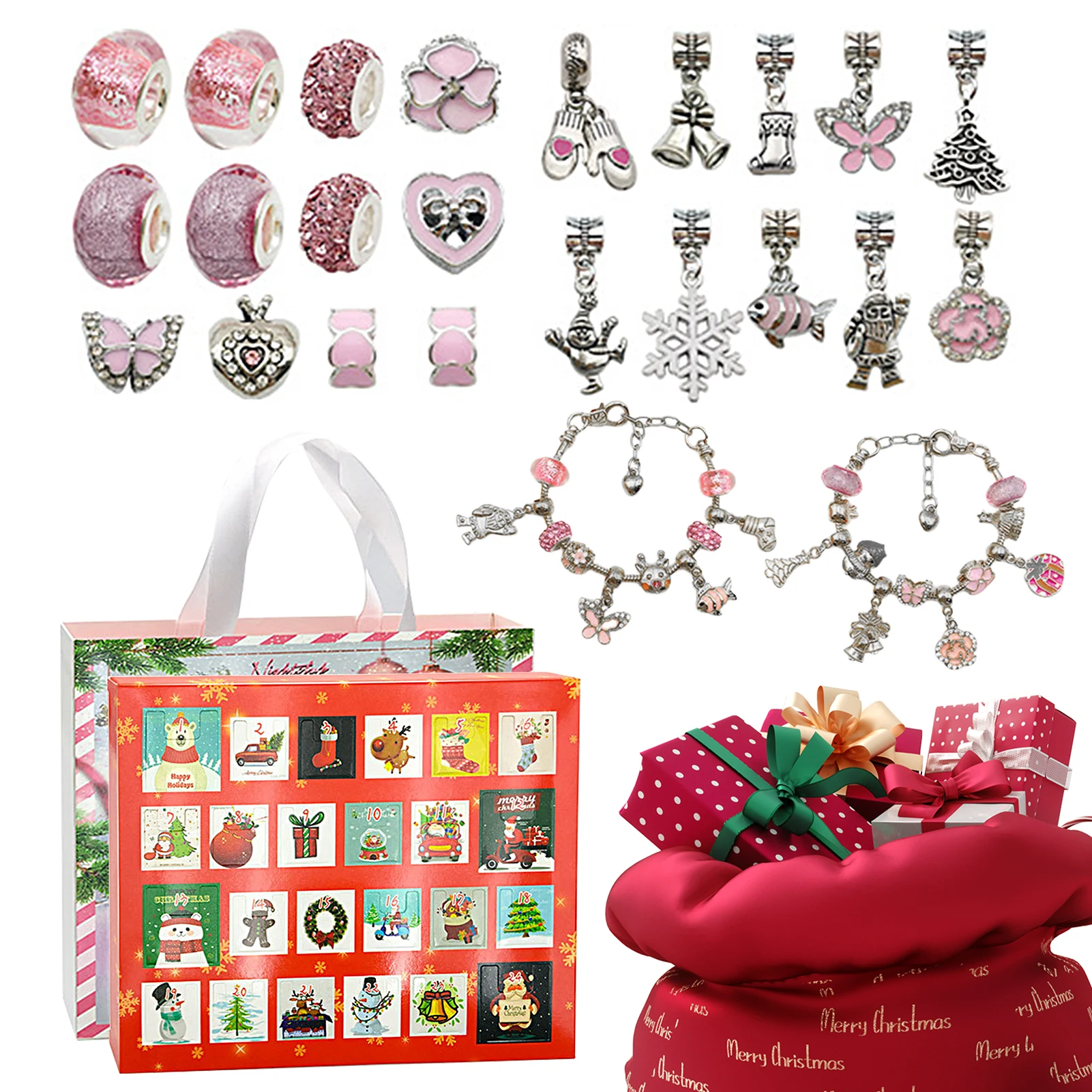 NEW 24 Day Countdown Calendar Advent Surprise Blind Box Set Christmas Bracelet Set DIY Creative Ornaments Christmas girl Gifts