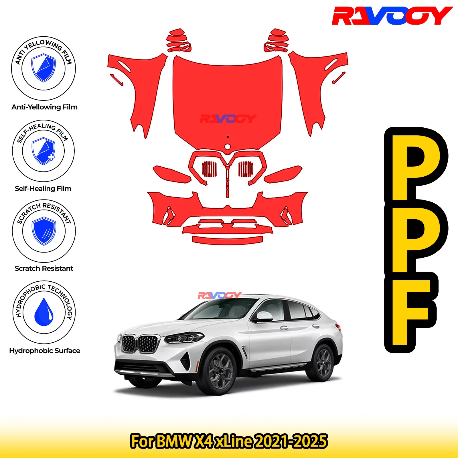 

Для BMW X4 xLine 2021-2025 глянцевая матовая черная предварительно вырезанная передняя защитная пленка PPF комплект