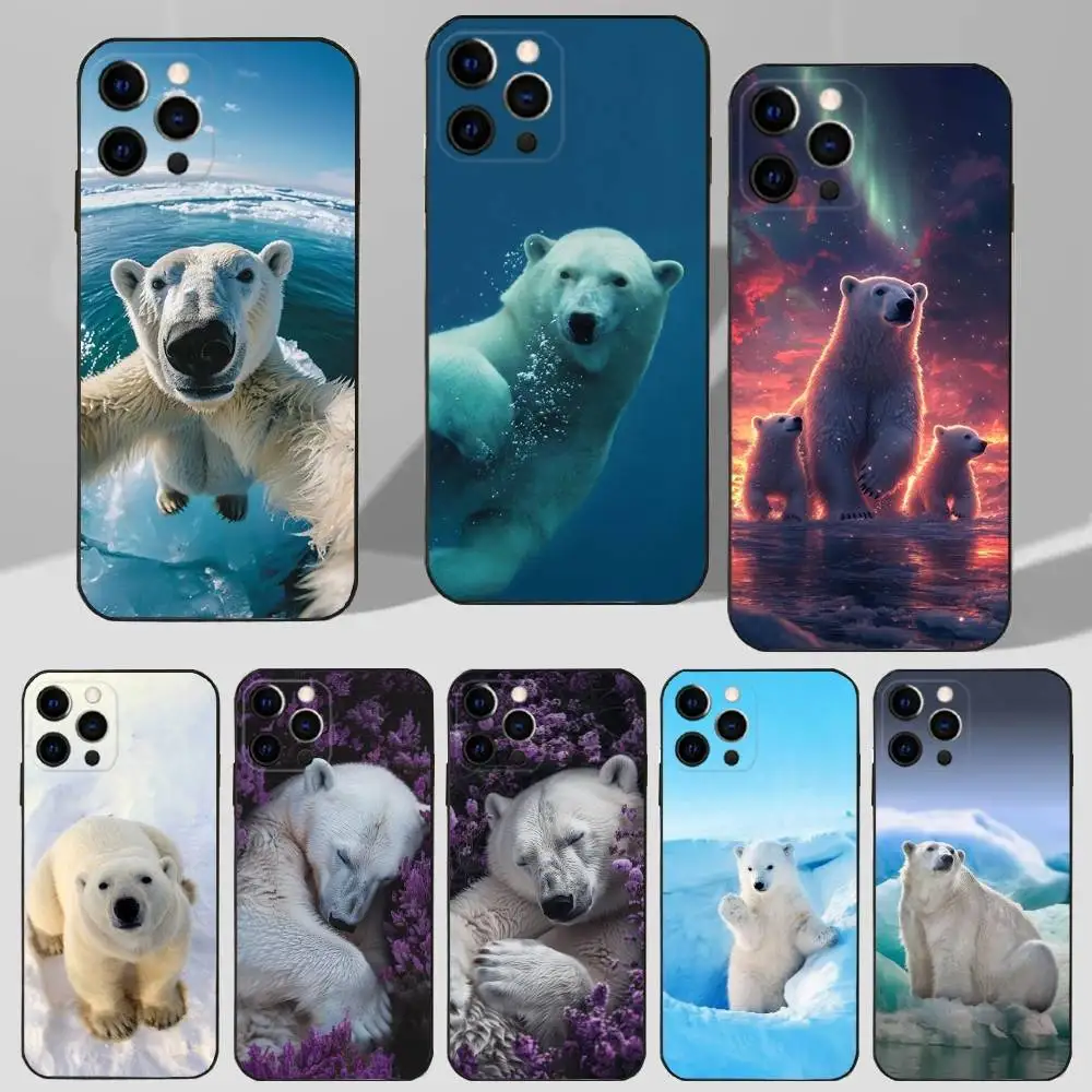 

Cute Polar Bear Animal Phone Case For iPhone 16,15,14,13,12,11 Plus,Pro Max,XS,X,XR,SE,Mini,8,7 Soft Silicone Black Cover