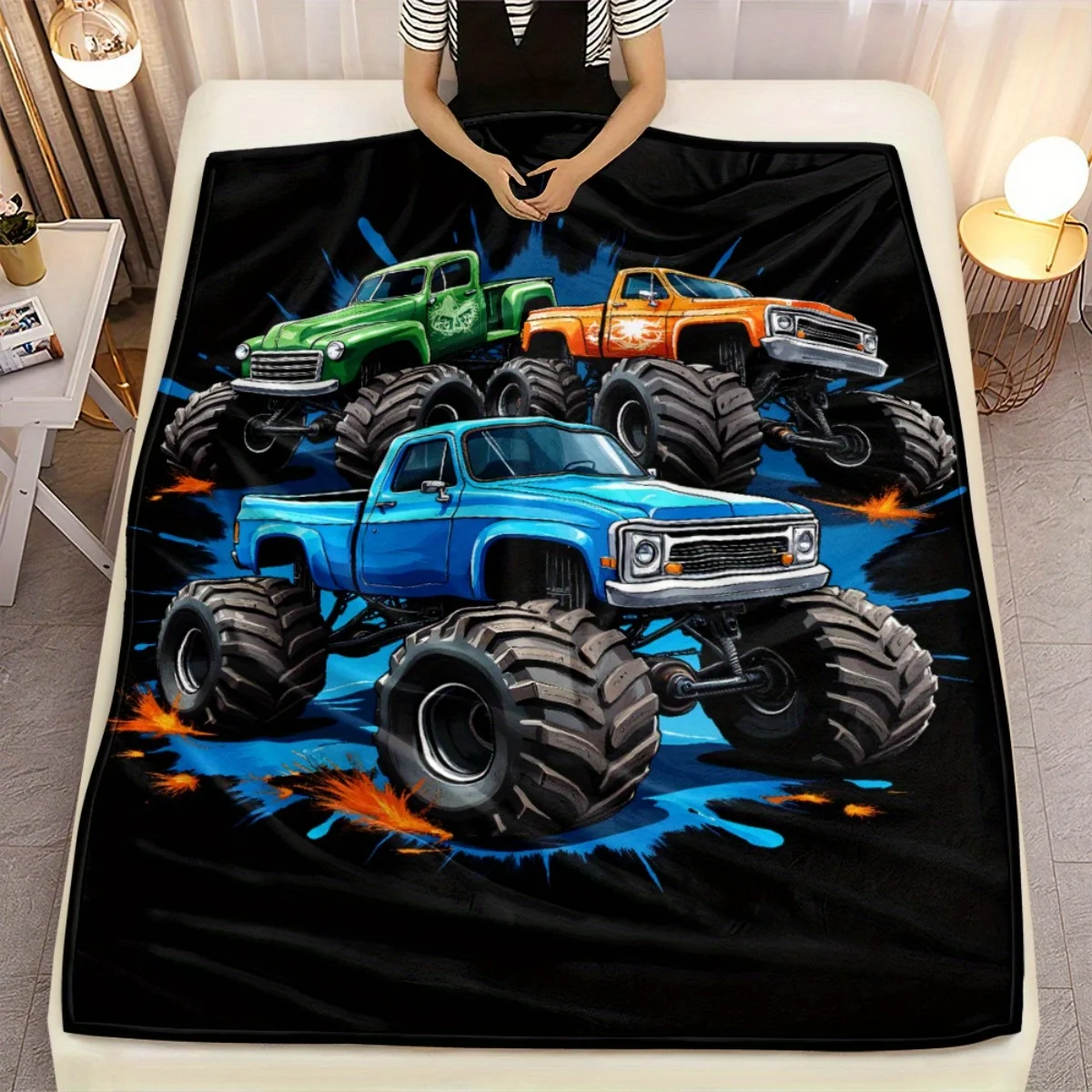 1Pc Monster Trucks Blanket-Lightweight Home Furnishings Bedding 280Gsm Suitable For Beds Travel Camping Living Rooms Offices