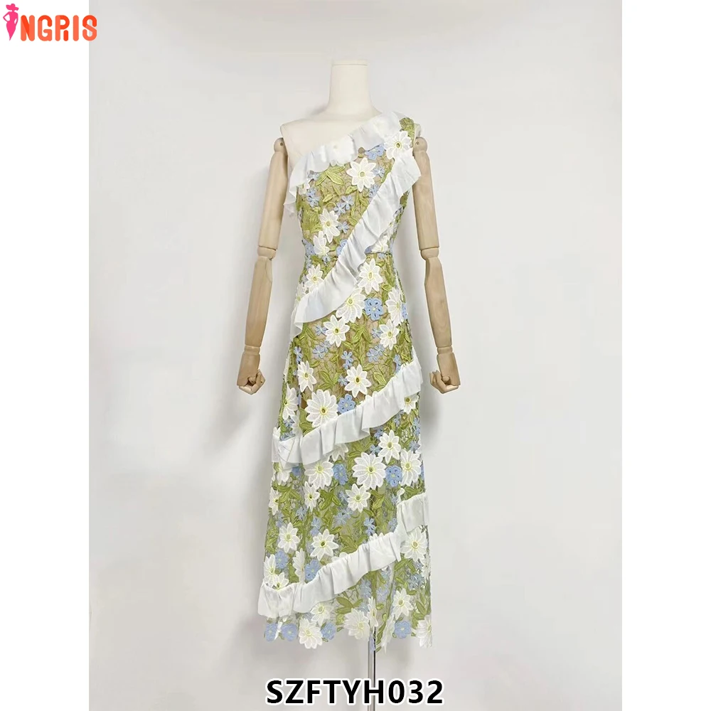 ハイエンド多用途キャミソールドレス 2025 春水溶性中空刺繍立体フラワードレス-SZFTYH032