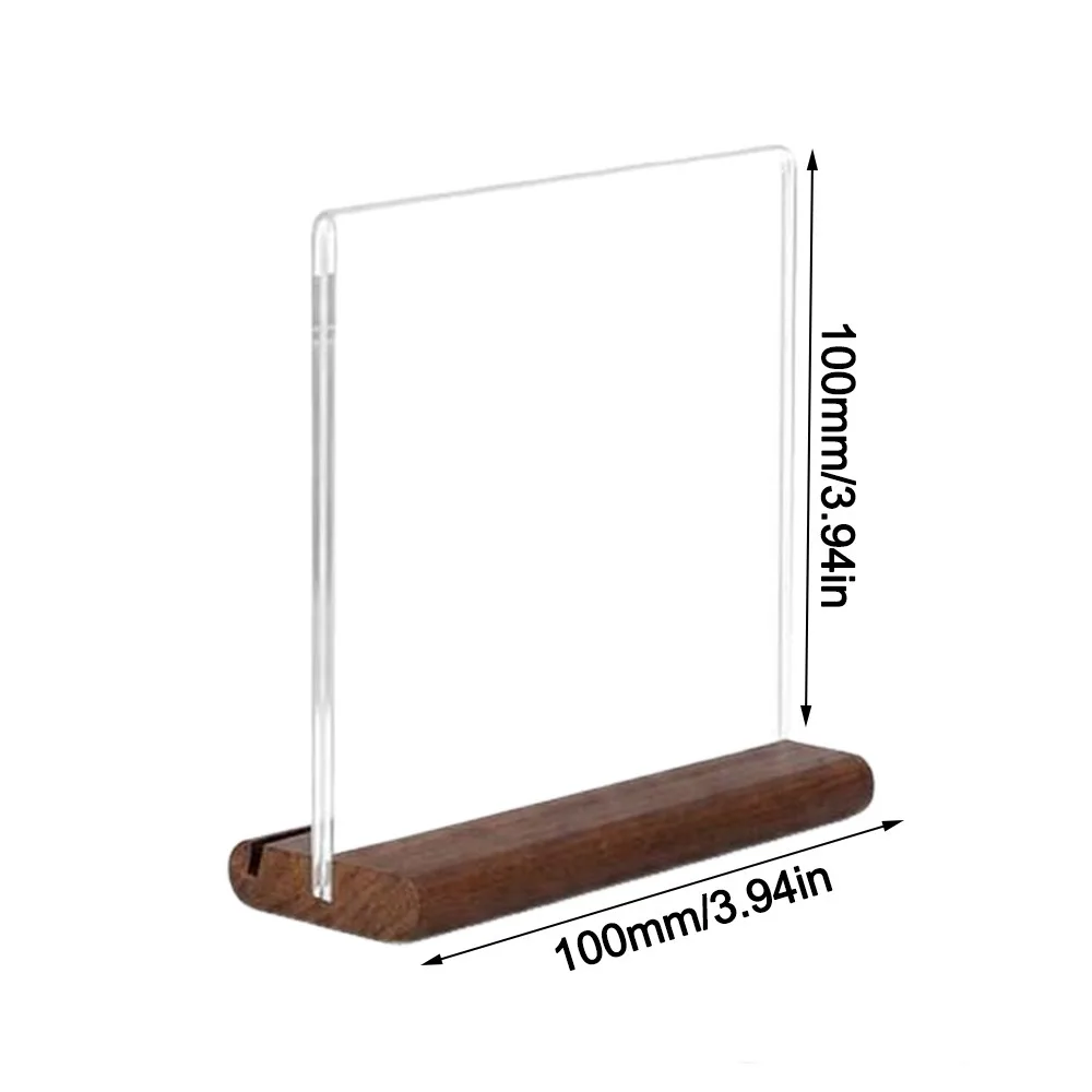 Transparent Acrylic Table Sign Card Holder Solid Wood Base Vertical Standing Acrylic Sign Holder Double-Sided Display