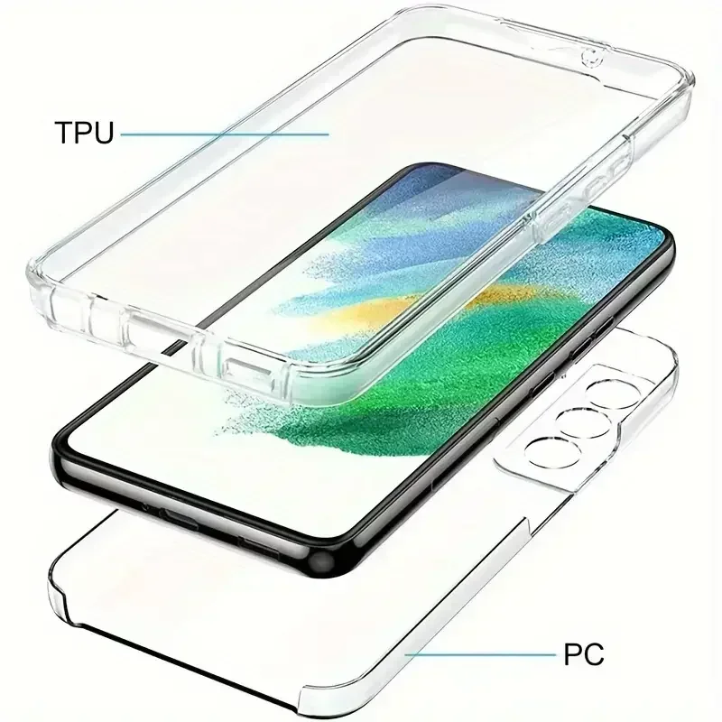 Funda de silicona para teléfono Samsung Galaxy S24 Ultra A24 A34 A23 A14 A05 A05S, 360 grados, frontal + trasero, cuerpo completo, transparente, PC +