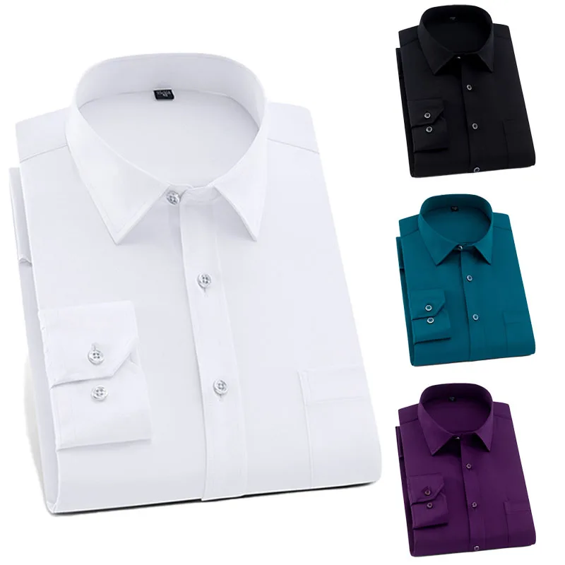 جودة الرجال طويلة الأكمام القمصان الاجتماعية الرسمية الفاخرة التجاعيد مقاومة غير الكي الصلبة الأعمال فستان كاجوال قمصان عادية