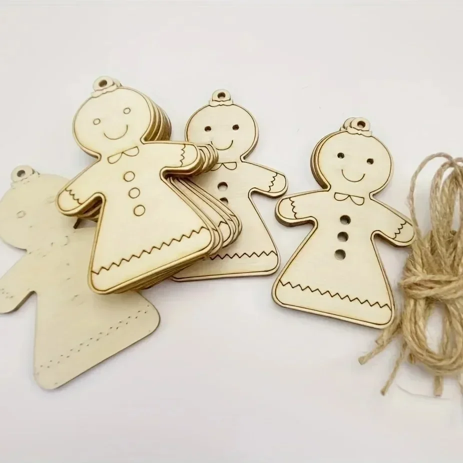 2026 new premium 50pcs natural wooden gingerbread man & girl ornaments diy hanging decor & gift tags for christmas