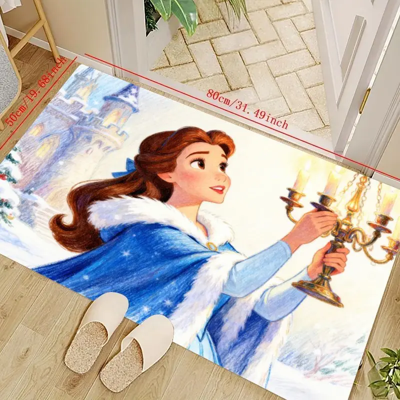 

1 шт. коврик для пола Disney Princess Belle Winter Wonderland, противоскользящий коврик «Красавица и чудовище» с зачарованным замком и канделябры