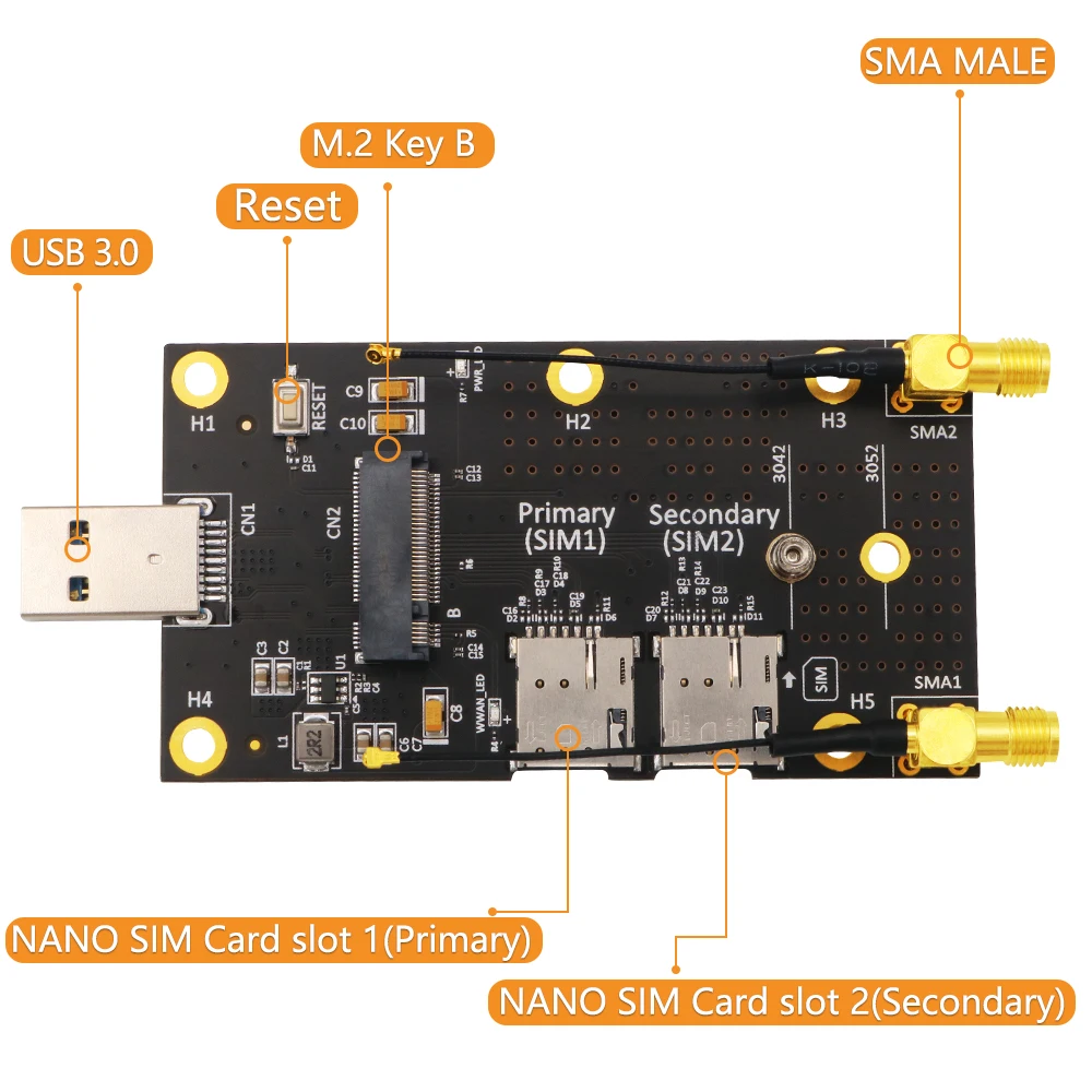NGFF M.2 إلى USB 3.0 محول M2 مفتاح B إلى USB 3.0 نوع A محول بطاقة الناهض مع المزدوج نانو سيم فتحات بطاقة لوحدة WWAN LTE