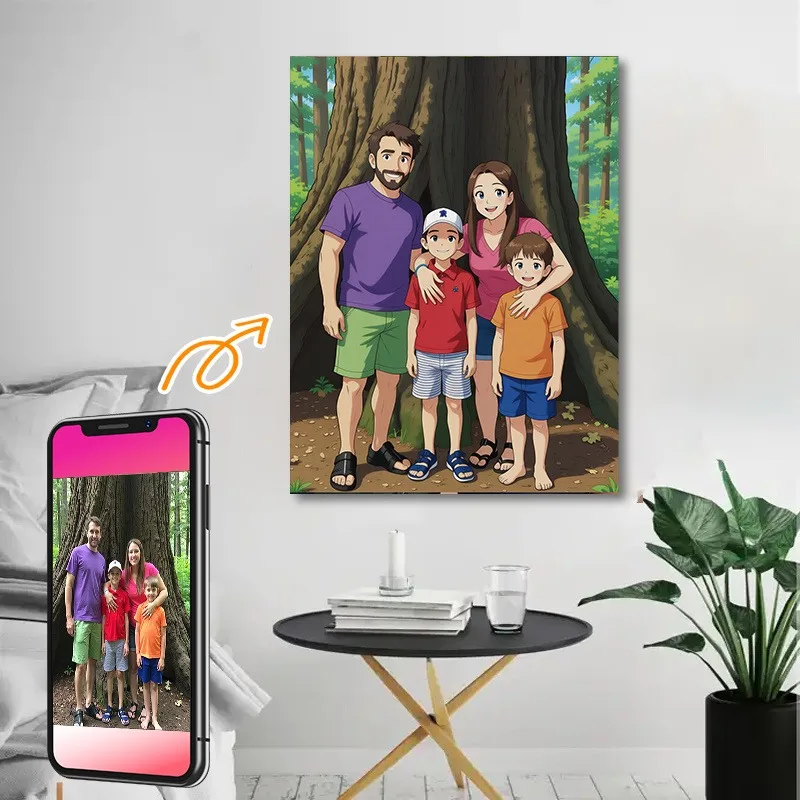 2D Flat , Custom unframed Photo to Personalized Cartoon Character, Upload Your Favorite Family, Personal, and Friend Photos