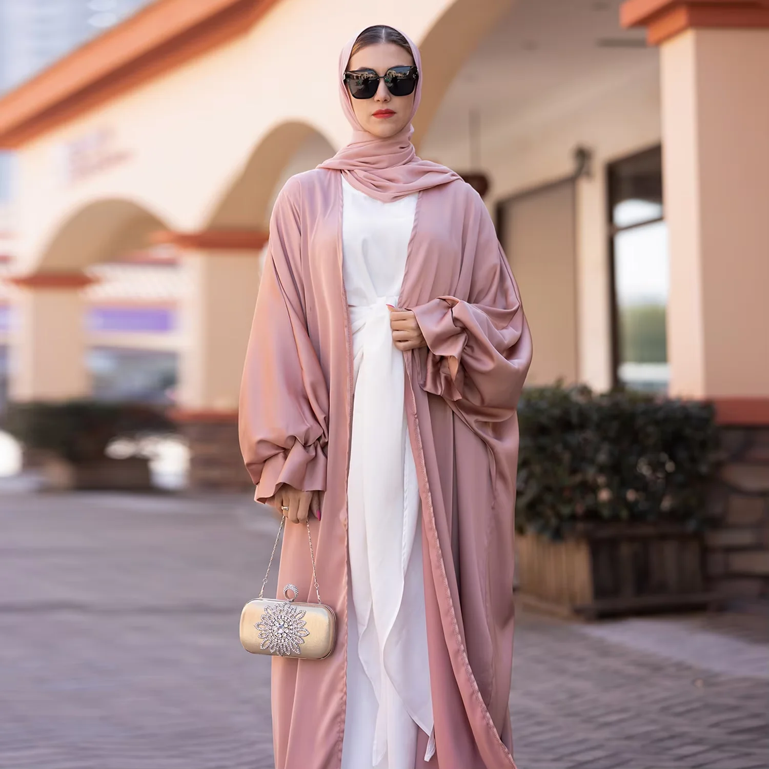 

Ramadan Satin Open Abaya Muslim Women Hijab Dress Islamic Jalabiya Eid Kimono Cardigan Clothing Robe Kaftan Gown Caftan Vestidos