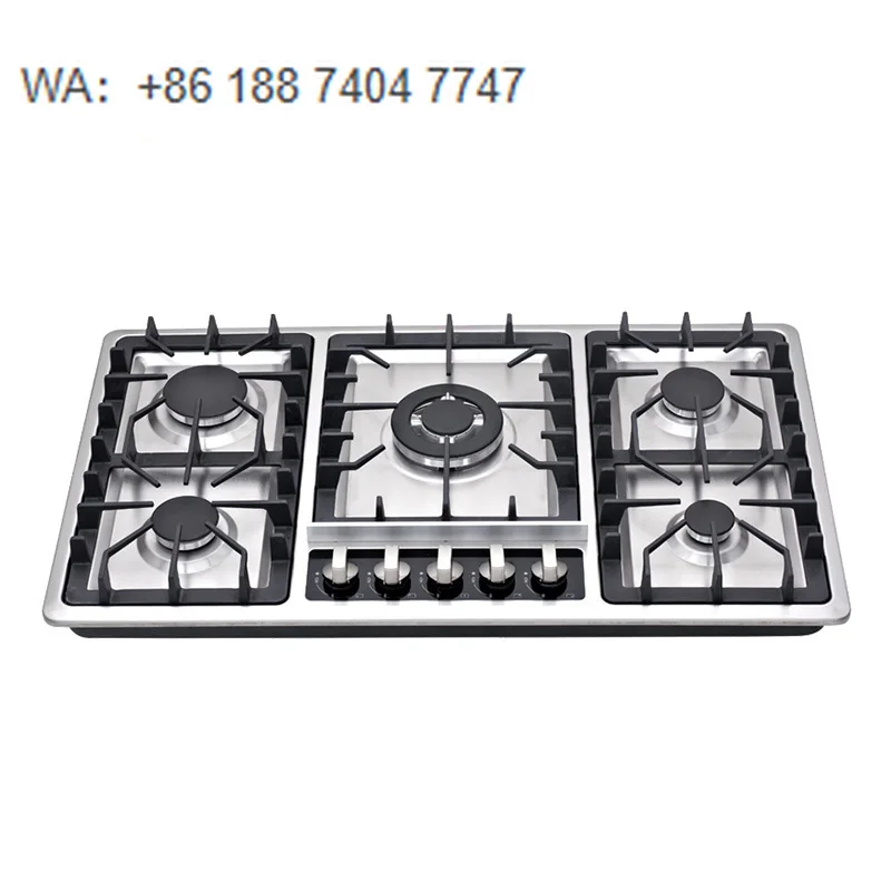 

5 Burners Built-in Gas Hob, Professional Kitchen Cooking Range with Adjustable Flame, Durable Stainless Steel Surface