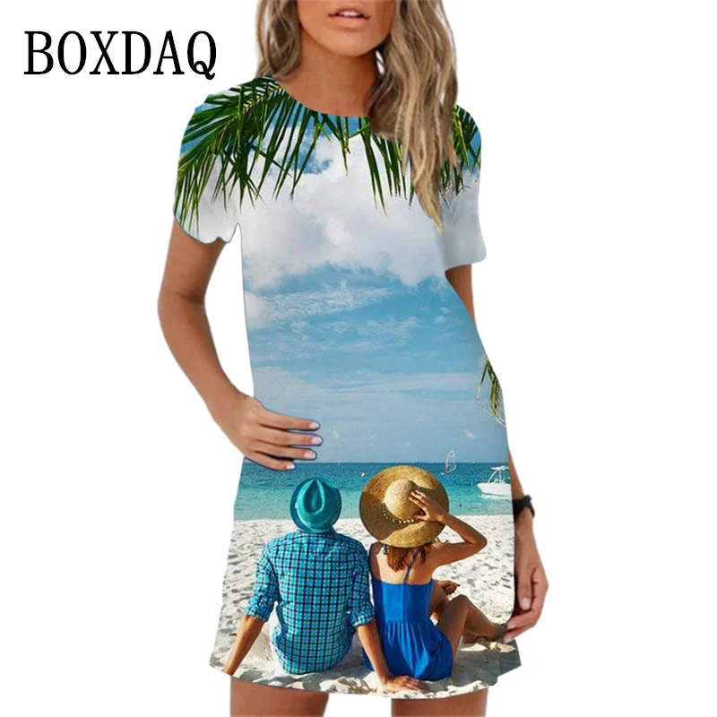 Beach Landscape Pattern Women Dress 3D Print Summer Mini Dress Streetwear Clothing Casual Short Sleeve Girls Woman Dress