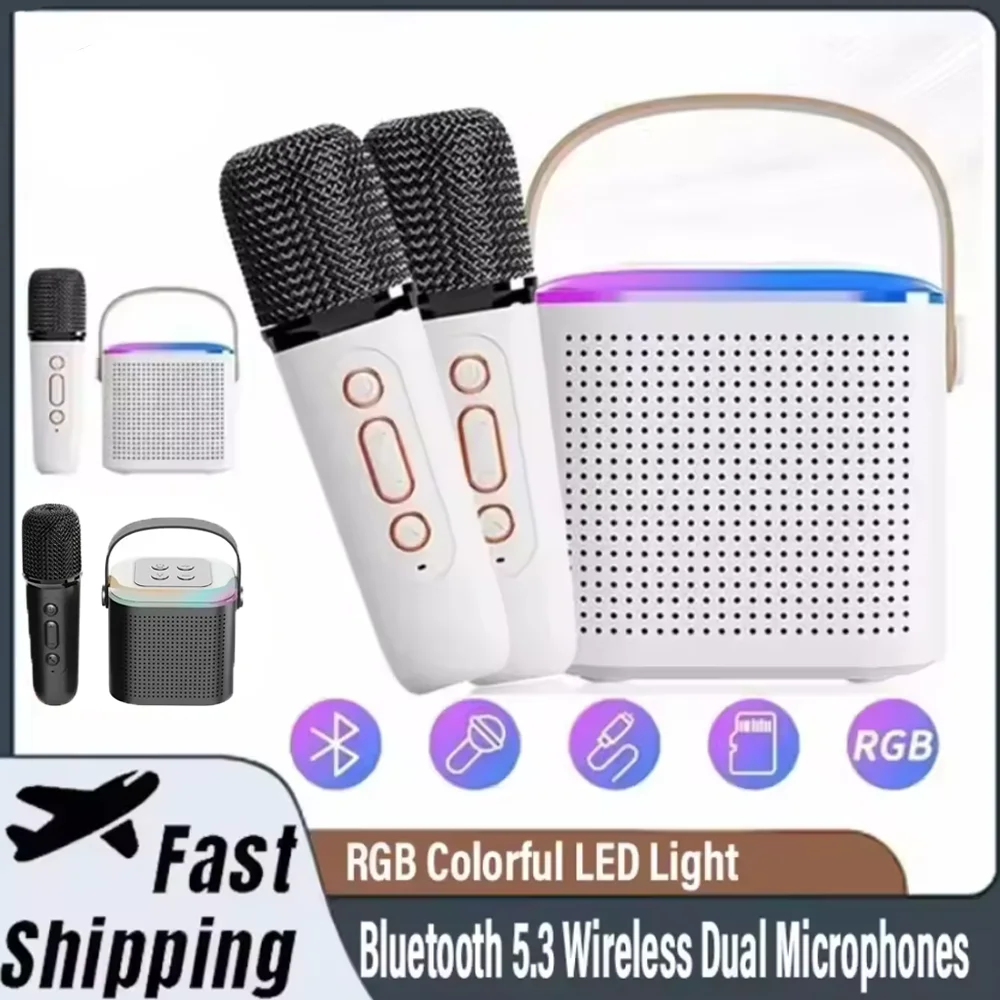 

Мини-караоке-машина с LED-подсветкой, портативная Bluetooth-колонка, подходит для семейных вечеринок и дней рождения, для девочек и мальчиков, с микрофоном.