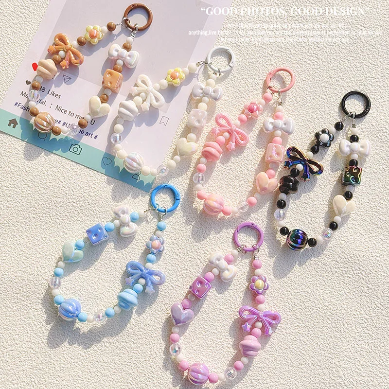 New Candy Color Beaded Mobile Phone Chain Bag Hanging Ornament Beaded Chain Keychain Accessories Boutique Small Gift