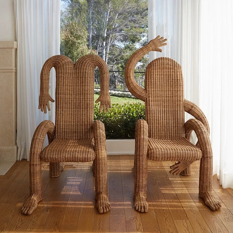 Outdoor balcony creative rattan chair sofa single homestay hotel lobby garden villa courtyard rattan lounge chair