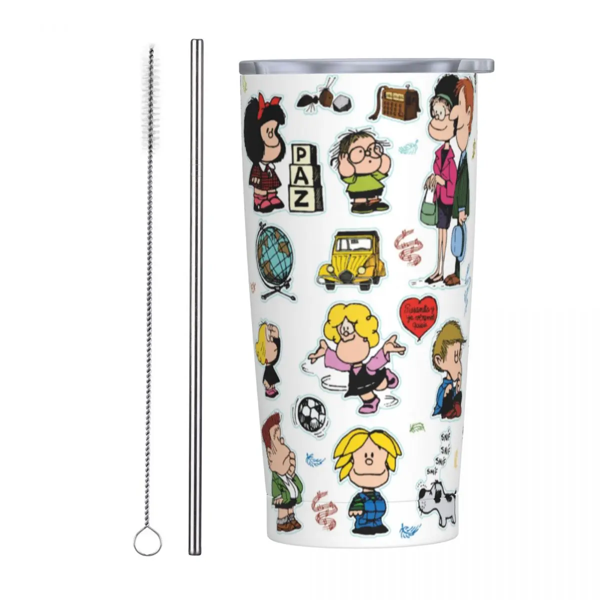 Bicchieri isolati con personaggi Mafalda con coperchio tazze da caffè in acciaio inossidabile per cartoni animati tazze per bottiglie Thermos a