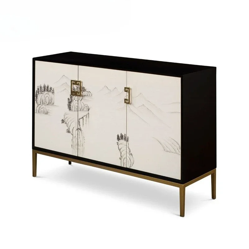 Decorative new Chinese display cabinet, solid wood paint process