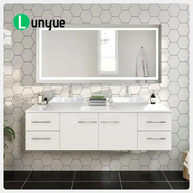 Luxury Modern Double Sink Bathroom Vanity Top Integrated MDF Floor Mounted Cabinet Storage Locker for Contemporary Home Decor