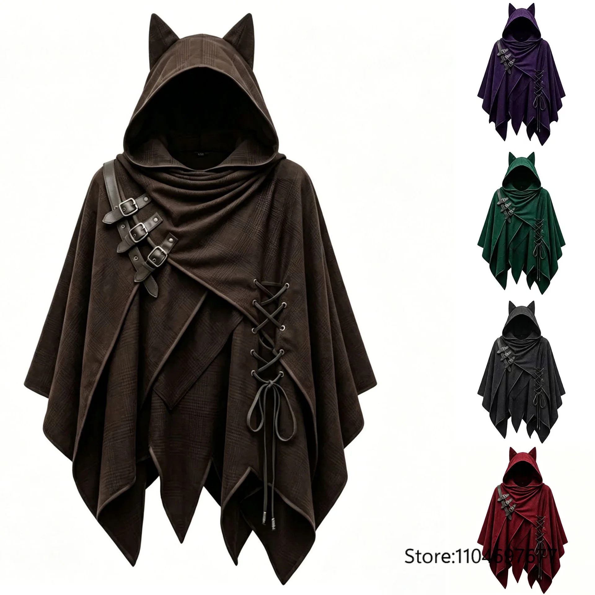 Medieval Retro Hooded Cloak Cosplay Halloween Court Role Playing Costumes Gothic Fancy Party Renaissance Cape for Women Men