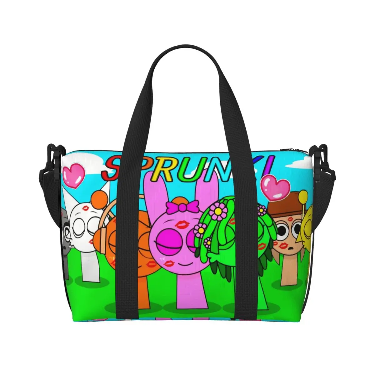 Custom SPRUNKI'S Incredibox Music Video Game Beach Tote Bag for Women Big Compartment Beach Gym Travel Bags