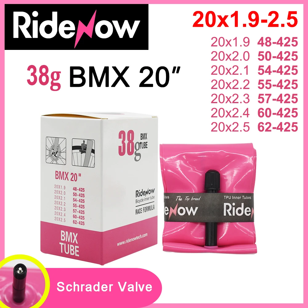 Ridenow tpu tubo ultraleve bmx 20 ”pneus de bicicleta 38g 20x1.9 2.0 2.1 2.2 2.3 2.4 2.5 425 acessórios de bicicleta válvula schrader tubo