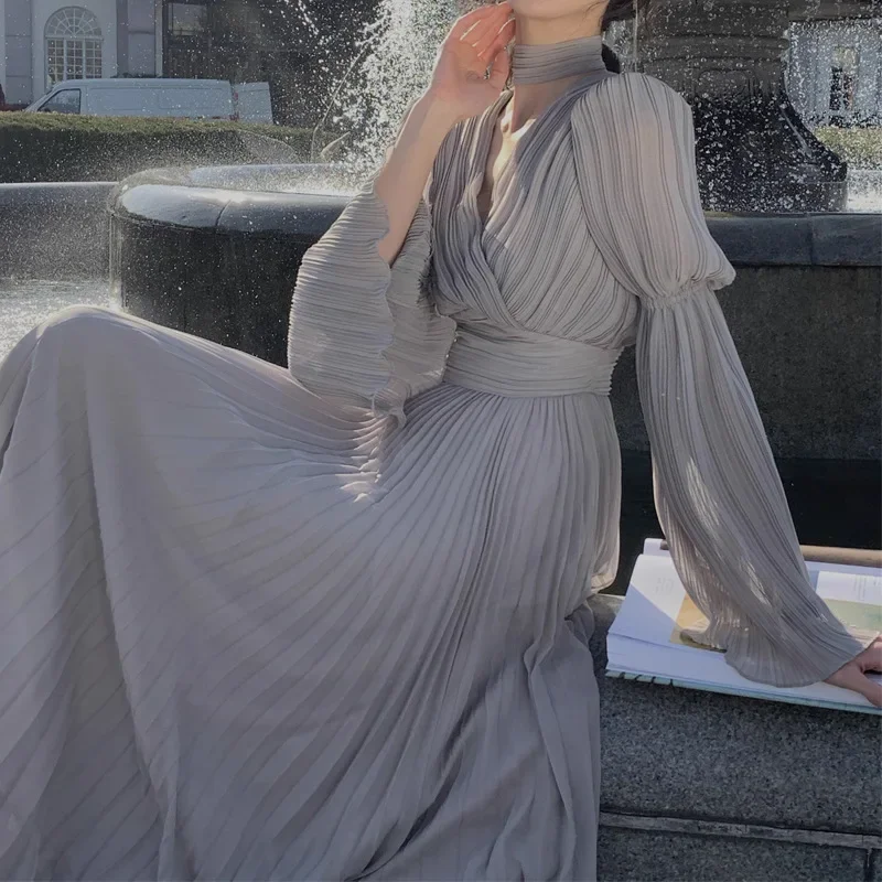 

Новое женское платье 2026 года с длинным рукавом в французском стиле для чаепития, элитное, белое, с воротником, другие узоры, другие фасоны