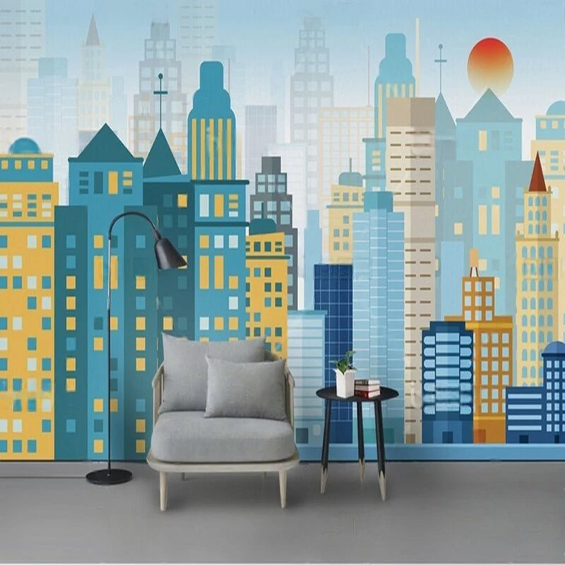 

Современный абстрактный мультфильм город архитектура детская комната ТВ роскошное украшение дома спальня фон обои