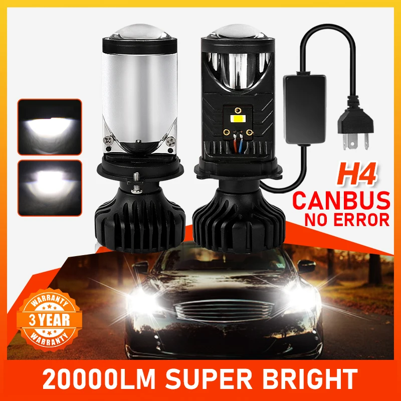 

HAOLIDE H4 Led Canbus Mini HD Projector Lens 20000LM Auto Car LED Headlights Bulbs 6500K White 12V 24V Led Turbo Lamp Lights