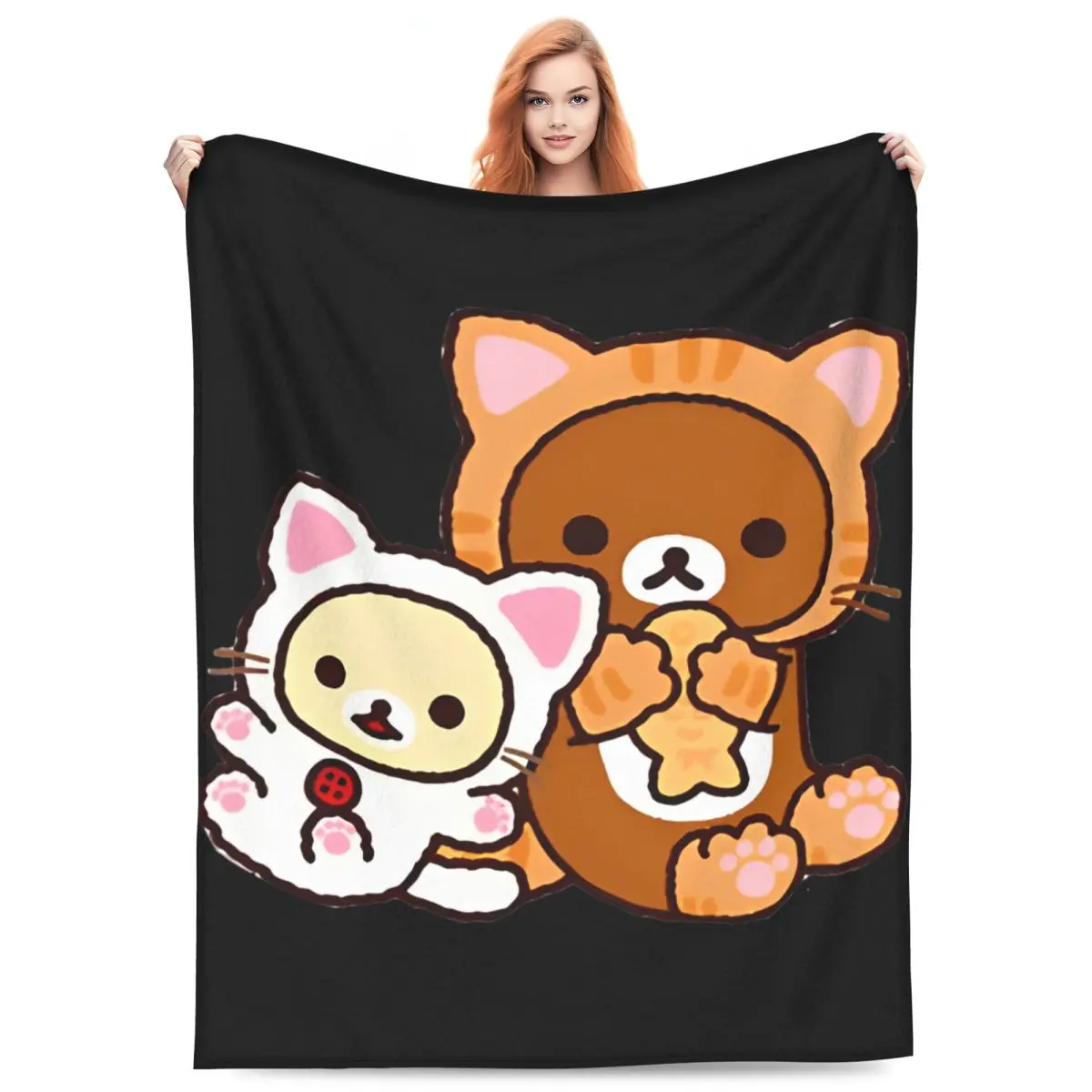 Super Warm Blankets Picnic Rilakkuma Cartoon Throw Blanket Flannel Bedspread For Couch Bed Graphic Sofa Bed Cover