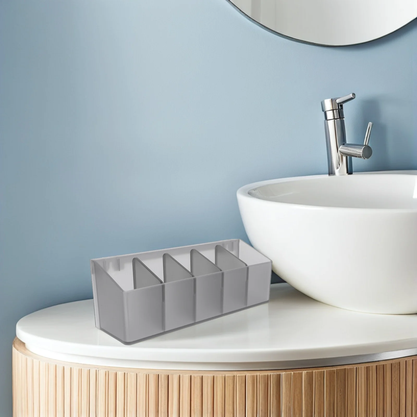 Organizador de maquiagem acrílico destacável, 5 compartimentos, caixa de armazenamento transparente para banheiro, gaveta, suporte de caneta para mesa