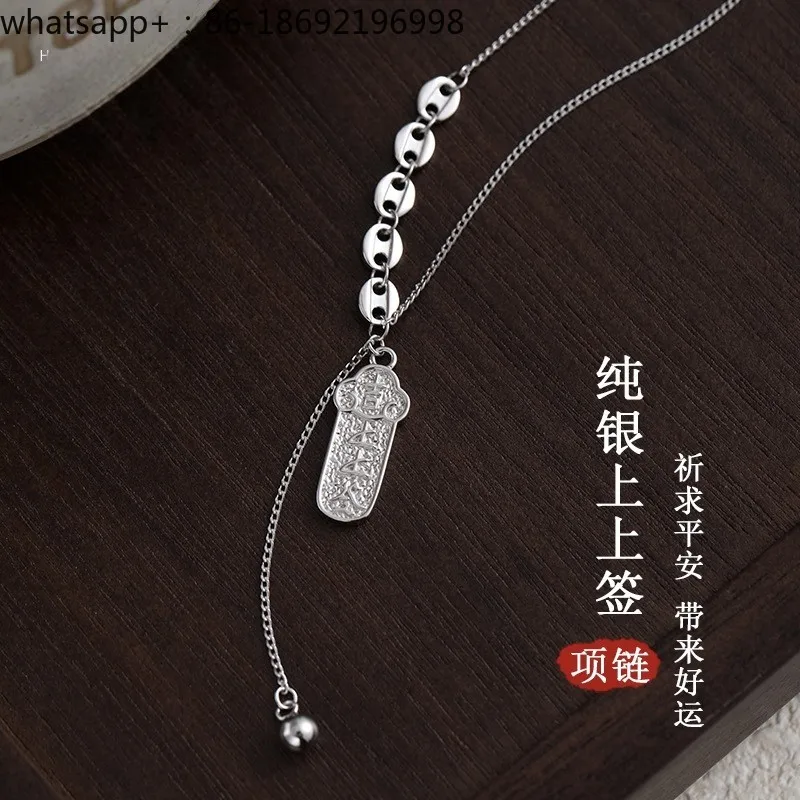 Sterling Silver 999 Top Sign Necklace Female Design Sense Niche Premium Clavicle Chain