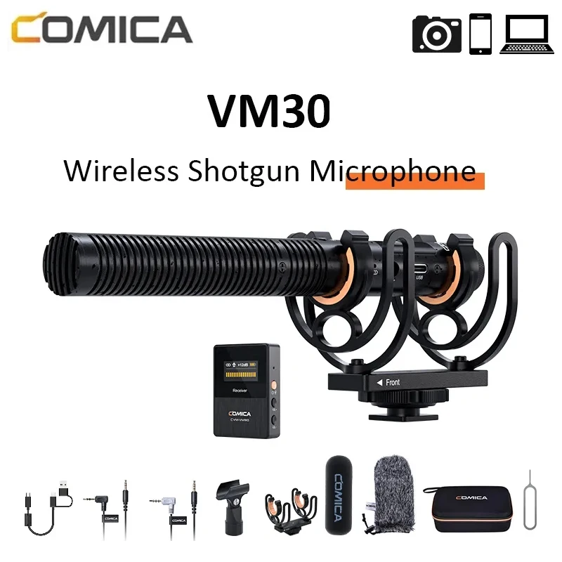 

Comica CVM VM30 2.4G Wireless Microphone Super Cardioid Shotgun Microphone With Shock Mount For Dslr Camera / Smartphone / PC