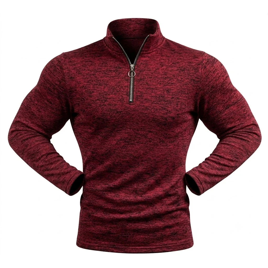Herren Langarm-Sweatshirt mit Viertelreißverschluss, Einfarbig, Stehkragen, Sportlicher Pullover, Lässige Laufbekleidung, Aktivwear, Sport- und Arbeitsjacken – Detail 3