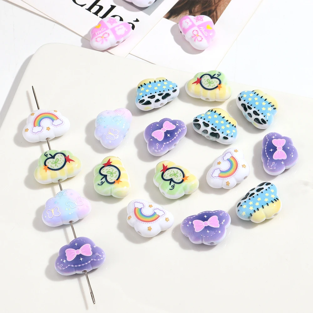 15Pcs Cute Cloud Shape Bow Acrylic Spacer Beads for DIY Jewelry
