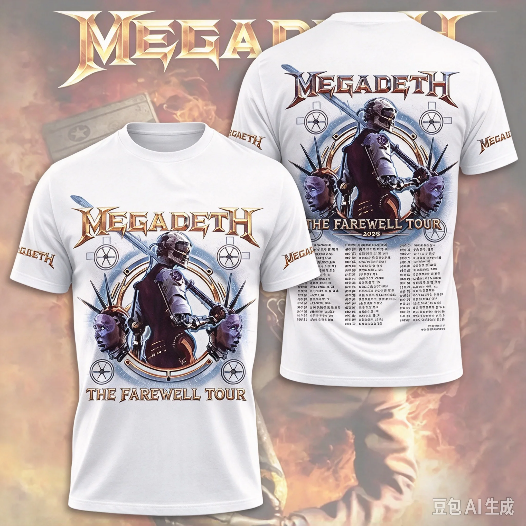 Megadeth2026 Double Sided T-shirt Short Sleeved Skeleton Warrior Pattern Thrace Metal Band Concert Fan T-shirt