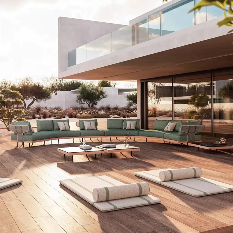 أريكة حبل خارجية للفنادق، إقامة منزلية، فيلا من خشب الساج، فناء حديقة، شرفة مقاومة للماء، طاولة أريكة واقية من الشمس ومجموعة كرسي #4