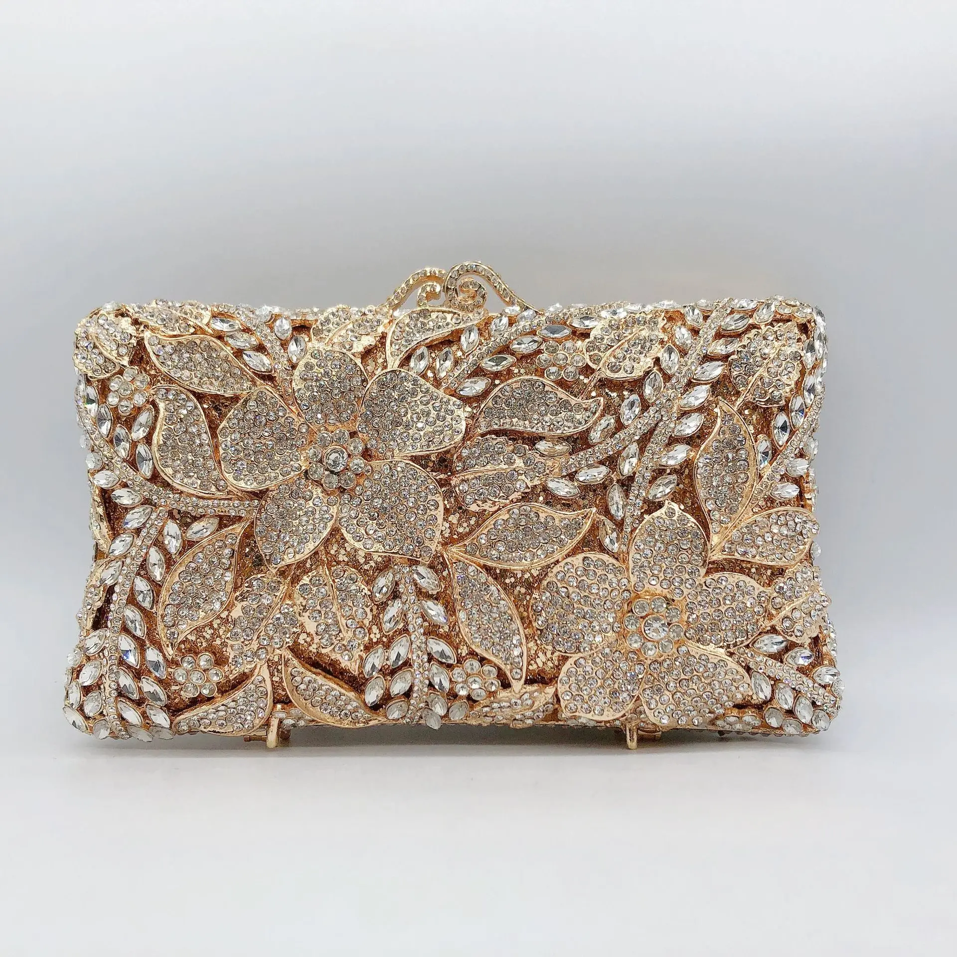 Fashion Crystal Evening bags Flower Buckle Handbag Party Rose Bling Small bag 17*11*5cm