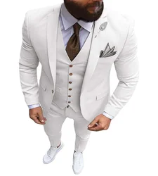 White Slim Wedding Tuxedos 2023 Fit Bespoke Custom 3 Pieces Satin Formal Prom Mens Suits Set For Groom Jacket Pant Vest Blazer