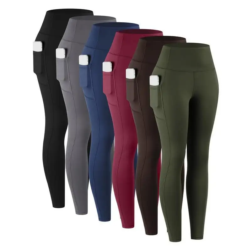 6pcs High Waist Cropped Leggings Women's Pocket Design Base Layer Trousers Neutral Style Spring Collection Fashionable Ladies...